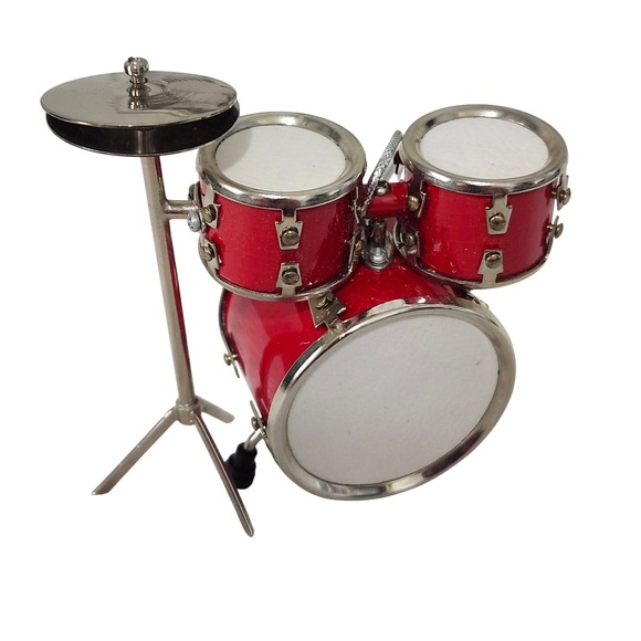 Other - Miniature Red Drum Set Musical Instrument Christmas Ornament with Cymbal Stand